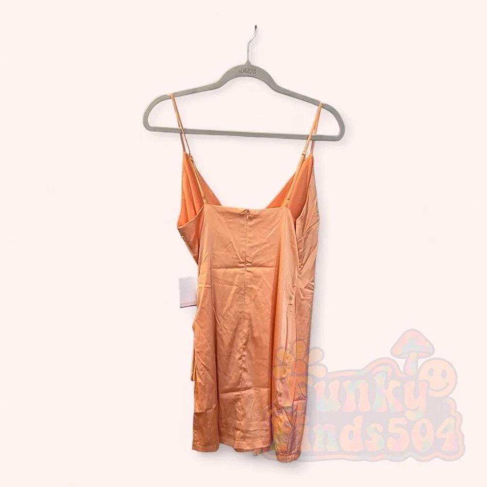 Dee Elly Satin Silky Tangerine Ruched Flirty Party Date Mini Dress NWT Size S